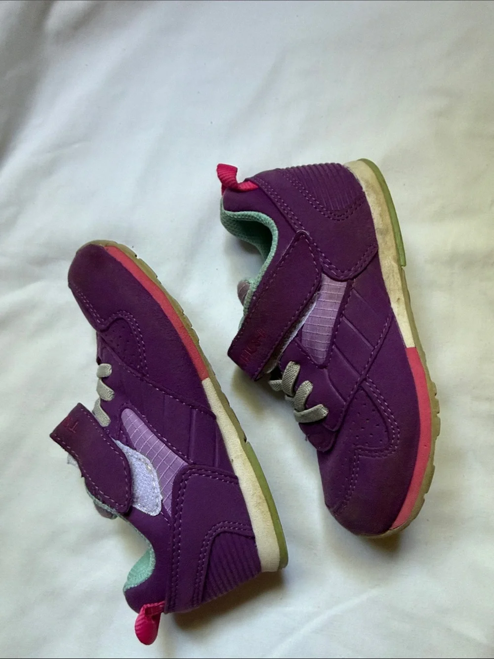 Tsukihoshi Purple Kids Sneakers with Mint Lining and Pink Pull Tabs - Velcro. 9